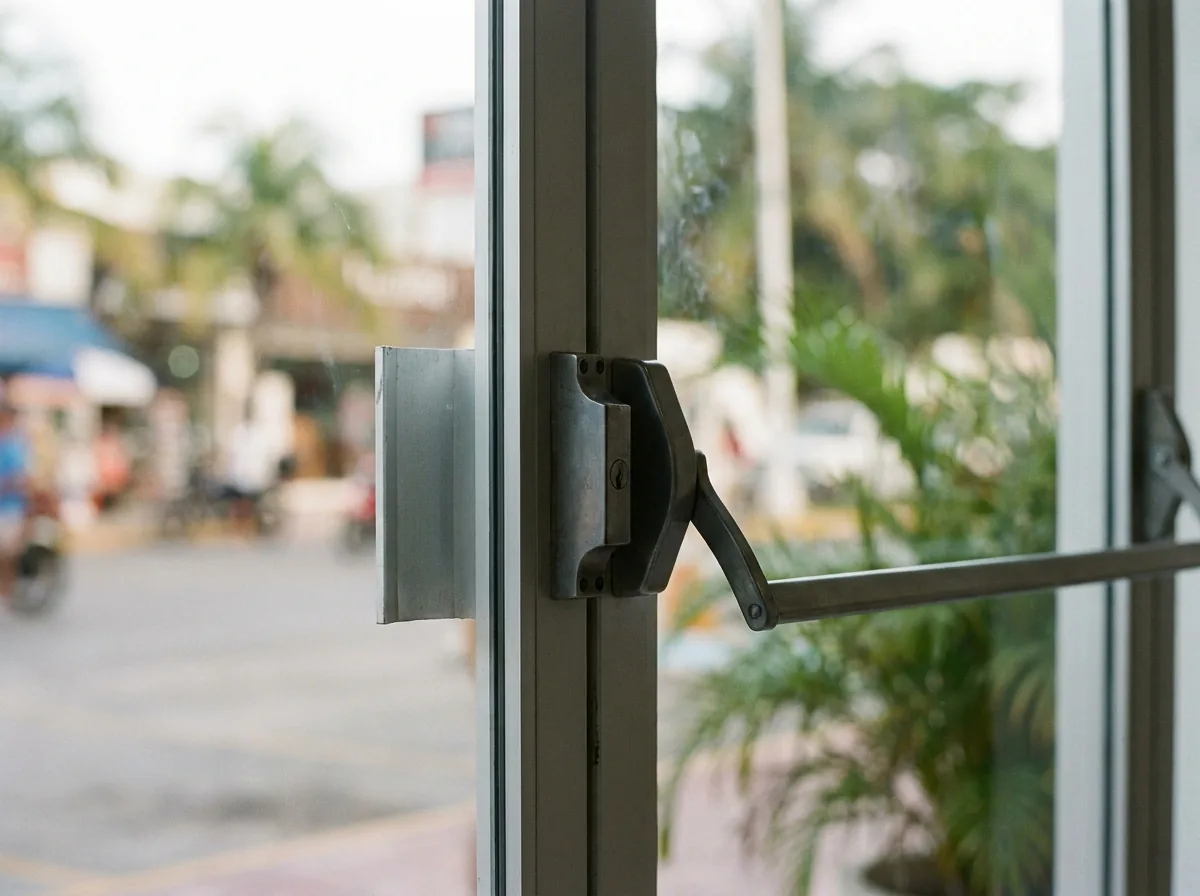 Cerraduras para negocios en Cancún: puerta de local comercial con cerradura de seguridad
